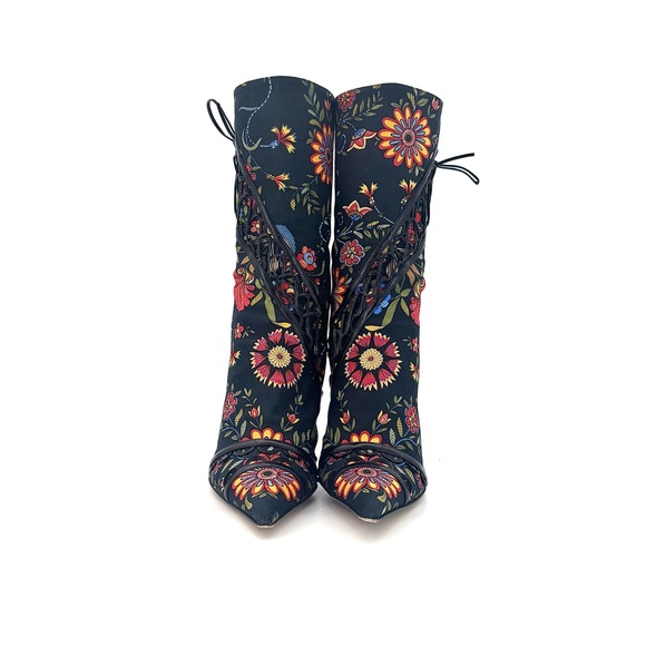Christian Dior SS 2002 Galliano Floral Print Pointed Toe Stiletto Boots 39.5 - Picture 3 of 11